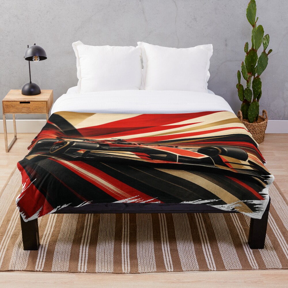 Red Racing Grand Prix Racer Abstract Speed Burst on a throw blanket