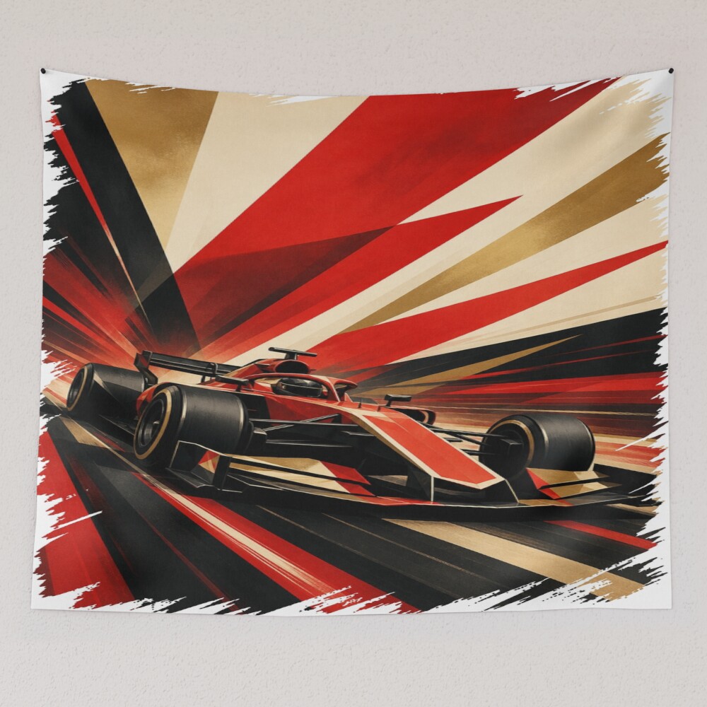Red Racing Grand Prix Racer Abstract Speed Burst on a tapestry