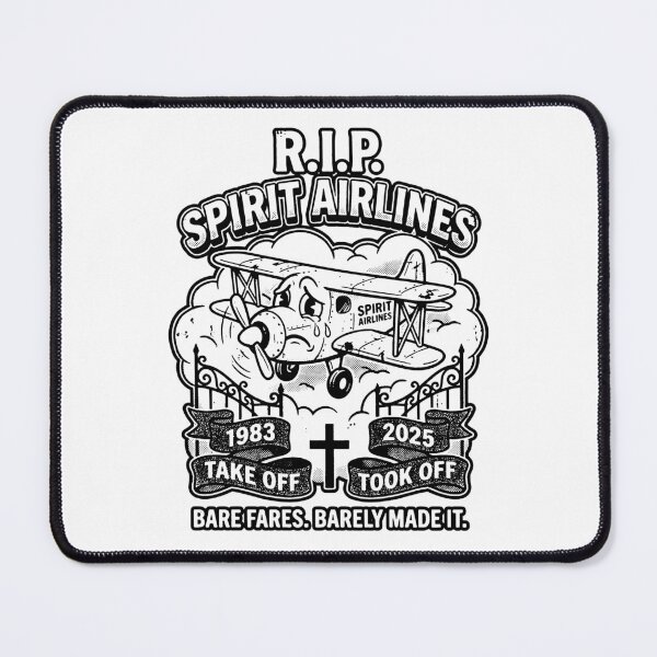 Item preview, R.I.P. Spirit Airlines Sad Yellow Biplane Retro Flight Joke black and white designed and sold by graphixpolash.