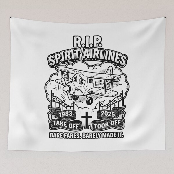 Item preview, R.I.P. Spirit Airlines Sad Yellow Biplane Retro Flight Joke black and white designed and sold by graphixpolash.