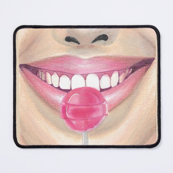Item preview, lips and lollipop pin up girl white teeth pink colors designed and sold by ShePaintsMusic.