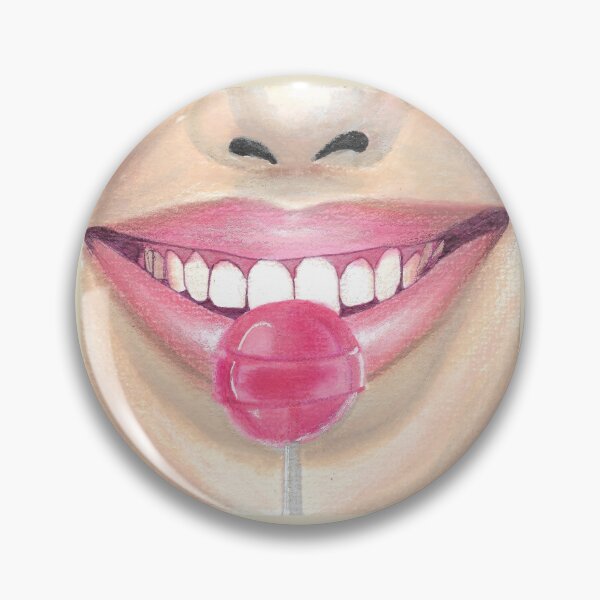 Item preview, lips and lollipop pin up girl white teeth pink colors  designed and sold by ShePaintsMusic.