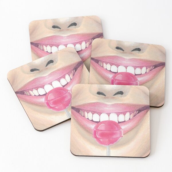 Item preview, lips and lollipop pin up girl white teeth pink colors  designed and sold by ShePaintsMusic.