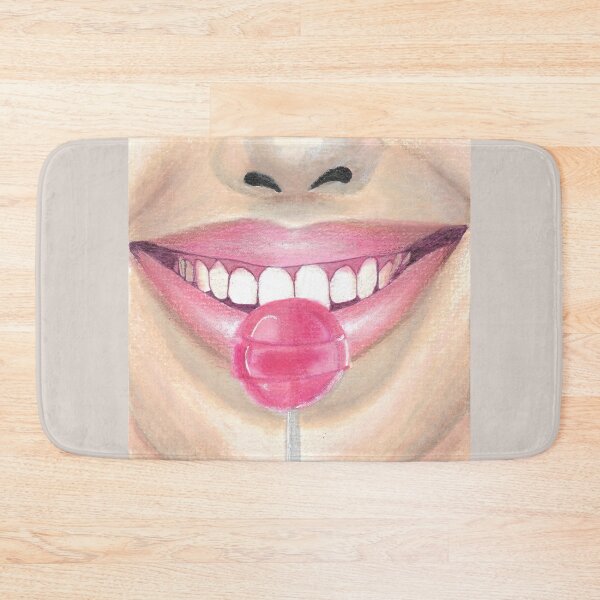 Item preview, lips and lollipop pin up girl white teeth pink colors  designed and sold by ShePaintsMusic.