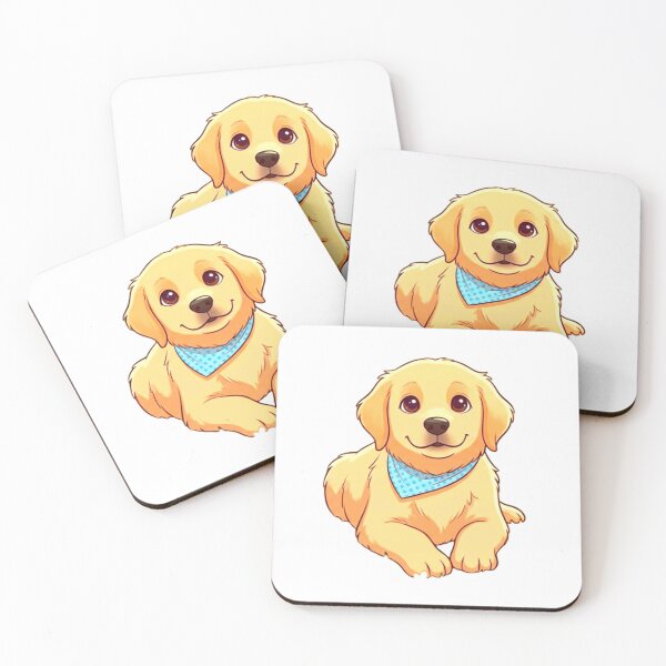Item preview, Golden Retriever Puppy with Blue Bandana Cartoon Illustration designed and sold by ExploreAura Studio.