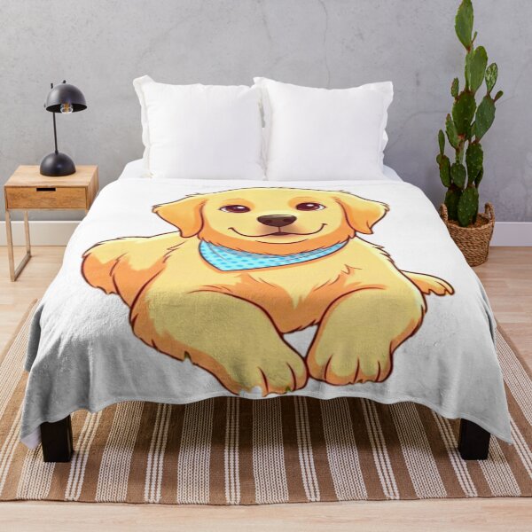 Item preview, Golden Retriever Puppy with Blue Bandana Cartoon Illustration designed and sold by ExploreAura Studio.
