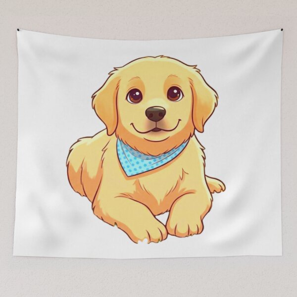 Item preview, Golden Retriever Puppy with Blue Bandana Cartoon Illustration designed and sold by ExploreAura Studio.