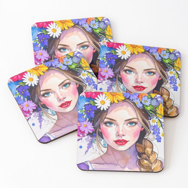 Item preview, Girl with a flower wreath - watercolor painting designed and sold by Ana-wis.
