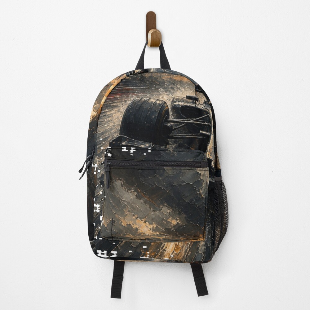 Storm Track Racing Grand Prix Oil Paint Art on a backpack