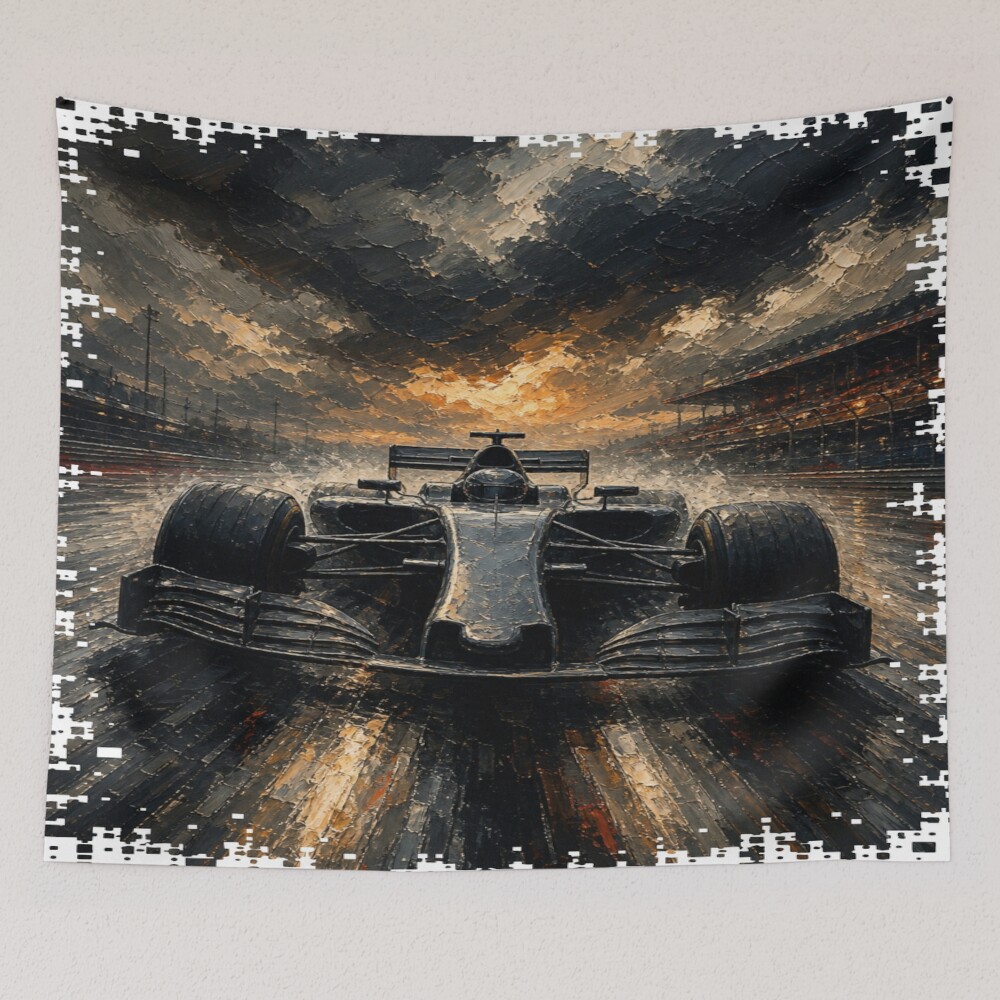 Storm Track Racing Grand Prix Oil Paint Art on a tapestry