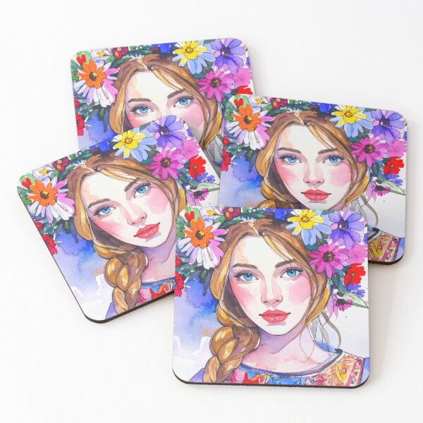 Item preview, Girl with a flower wreath - watercolor painting designed and sold by Ana-wis.