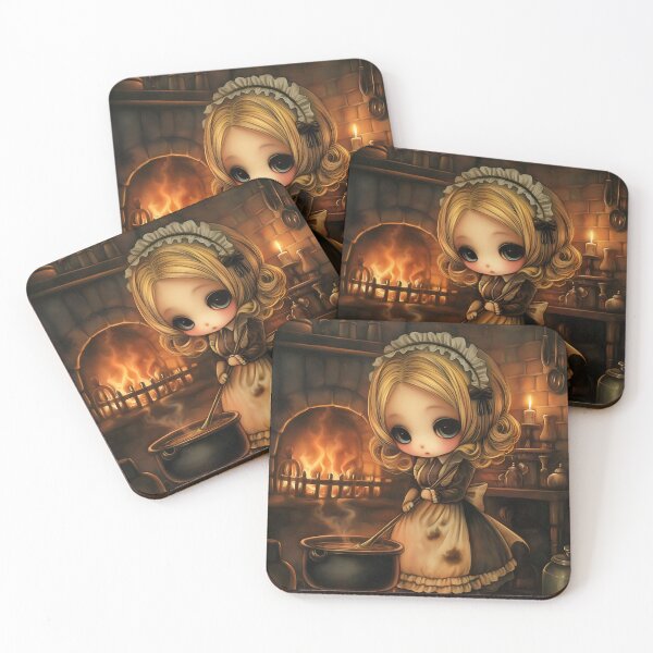 Item preview, Grimm Chibi Cinderella in Sooty Kitchen – Dark Fairytale Gothic Cute Art designed and sold by InkAndGloom.