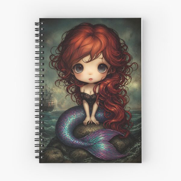 Item preview, Grimm Chibi Little Mermaid on Rock – Dark Ocean Fairytale Gothic Art designed and sold by InkAndGloom.