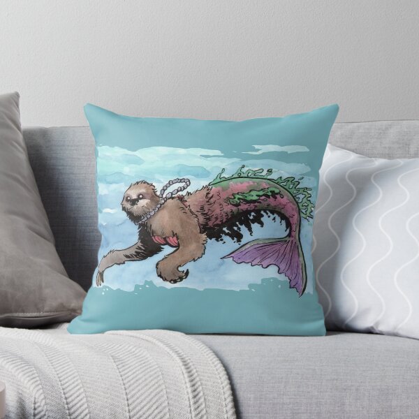 Herman the Mersloth (Sloth Mermaid) Throw Pillow