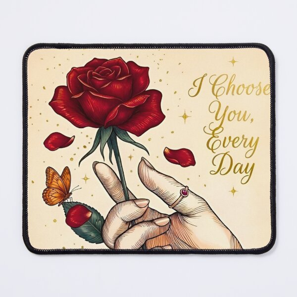 Item preview, I Choose You Every Day Vintage Rose Hand Butterfly Romantic Line Art designed and sold by Good Vibes .