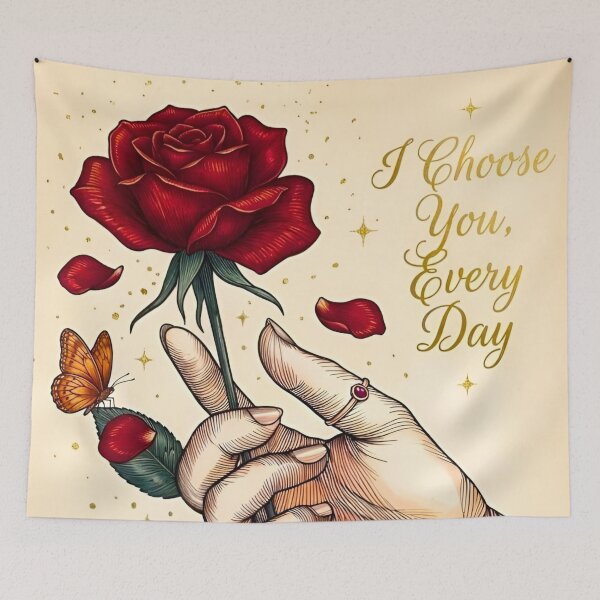 Item preview,  I Choose You Every Day Vintage Rose Hand Butterfly Romantic Line Art designed and sold by Good Vibes .