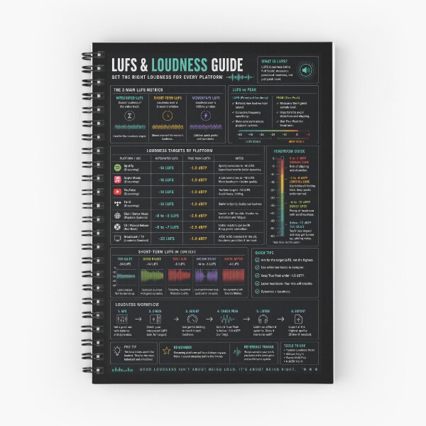 Item preview, LUFS Loudness Guide Poster, Audio Mastering Reference Chart, Music Production Loudness Targets, Streaming LUFS Chart, Mixing & Mastering Wall Art designed and sold by AudioDesigns.