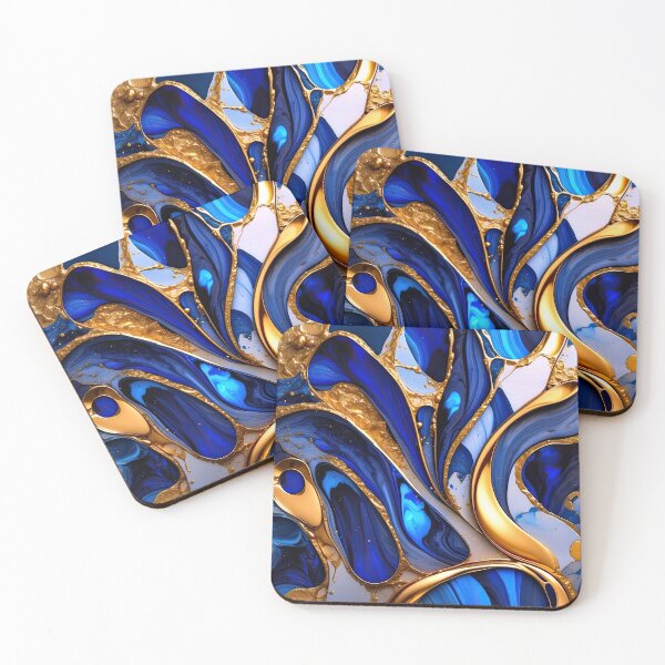 Item preview, Vibrant Blue And Golden (Faux) Marbled Art Abstract  designed and sold by DEC02.