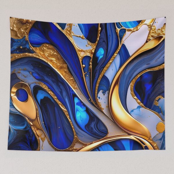 Item preview, Vibrant Blue And Golden (Faux) Marbled Art Abstract  designed and sold by DEC02.
