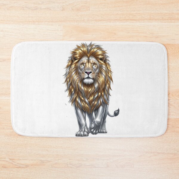 Item preview, Majestic Golden Lion - Regal Silver Metallic King of the Jungle Illustration designed and sold by Golden Threads Studio.