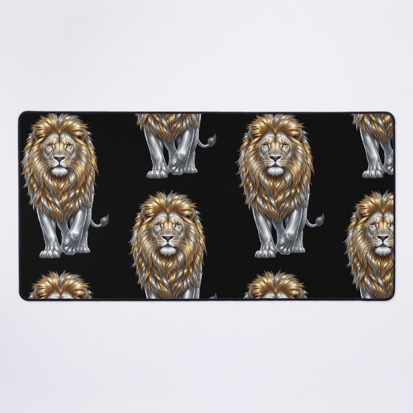 Item preview, Majestic Golden Lion - Regal Silver Metallic King of the Jungle Illustration designed and sold by Golden Threads Studio.