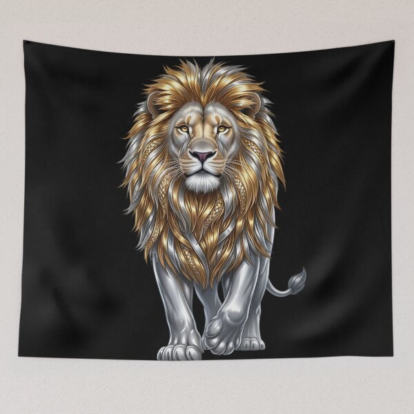 Item preview, Majestic Golden Lion - Regal Silver Metallic King of the Jungle Illustration designed and sold by Golden Threads Studio.