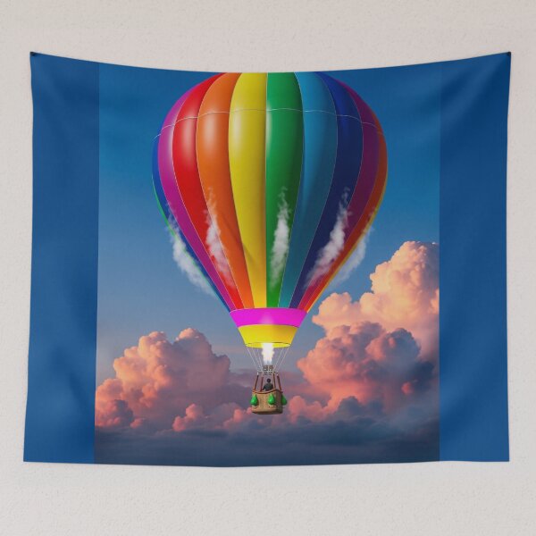 Item preview, Rainbow Hot Air Balloon Above Sunset Clouds designed and sold by PixorStudio.