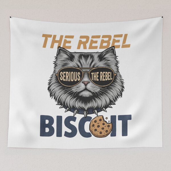 Aperçu de l'œuvre Le Biscuit Rebelle - Illustration rétro vintage d'un chat rebelle sérieux créée et vendue par Majnon8bp.