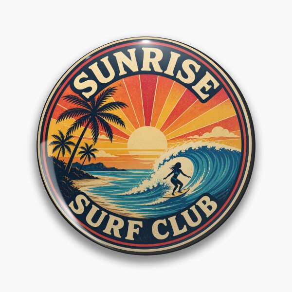 Item preview, Sunrise Surf Club, Retro Coastal Surf Badge Design designed and sold by shorethings.