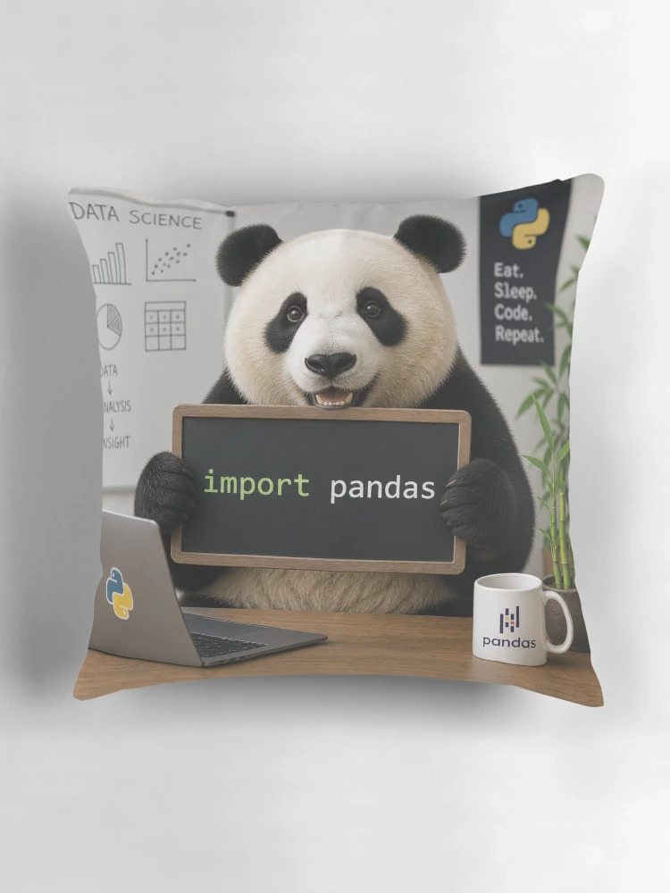 Thumbnail 3 of 4, Pillow, Import Pandas – Funny Python Data Science Coding Design designed and sold by MerlinWear.