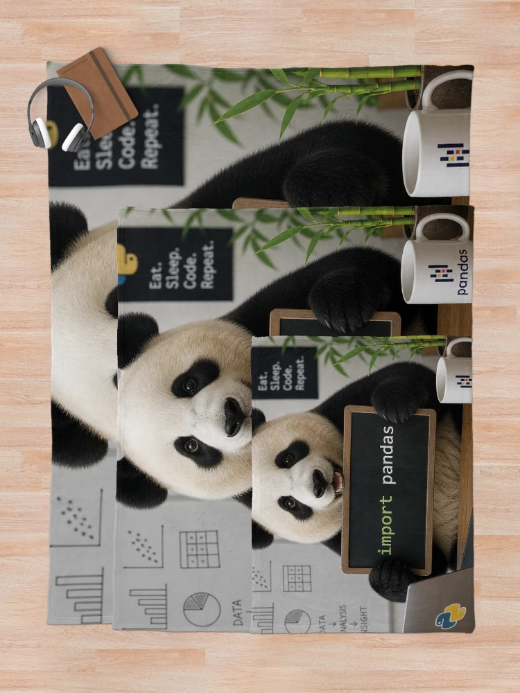 Thumbnail 5 of 6, Throw Blanket, Import Pandas – Funny Python Data Science Coding Design designed and sold by MerlinWear.