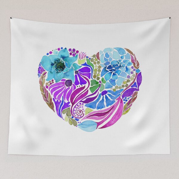 Item preview, Colorful Blue Floral Heart Watercolor Design designed and sold by AlinaArt&Design.