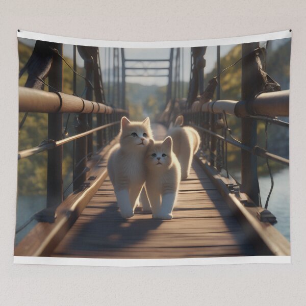 Item preview, Two Fluffy Kittens Walking Together on Bridge designed and sold by CASASIS_MERCH.