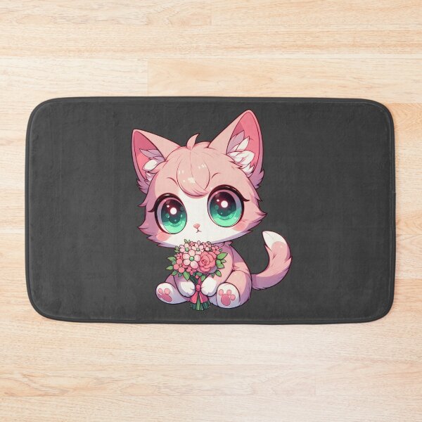 Item preview, Cute Pink Kitty with Flowers – Kawaii Anime Cat designed and sold by SweetLilith.