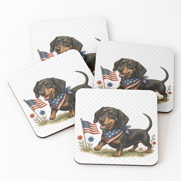 Item preview, Firecracker Doxie - Patriotic Dachshund with American Flag Bandana designed and sold by pennyspatches.