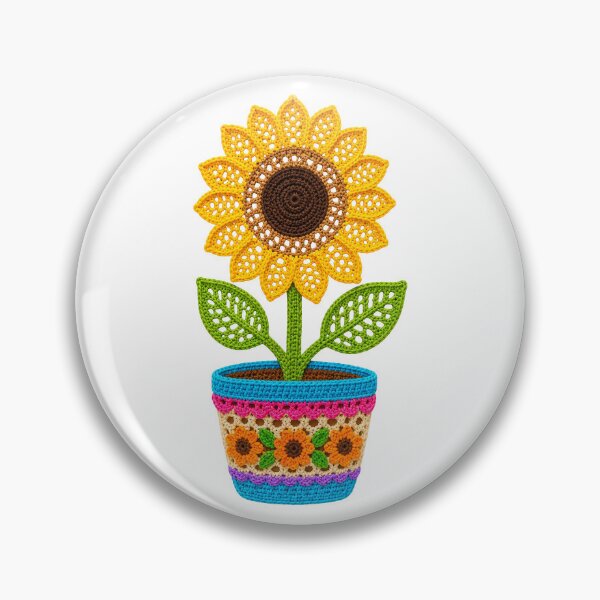 Item preview, Retro Crochet-Style Sunflower Vibrant Pot Print Shapes Mania designed and sold by Shapes-Mania.