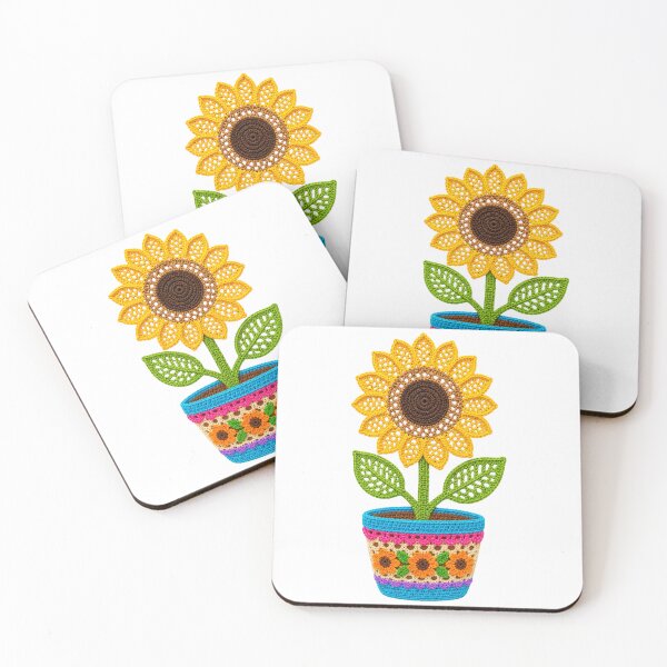 Item preview, Retro Crochet-Style Sunflower Vibrant Pot Print Shapes Mania designed and sold by Shapes-Mania.