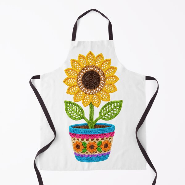 Item preview, Retro Crochet-Style Sunflower Vibrant Pot Print Shapes Mania designed and sold by Shapes-Mania.