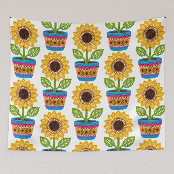 Item preview, Retro Crochet-Style Sunflower Vibrant Pot Print Shapes Mania designed and sold by Shapes-Mania.