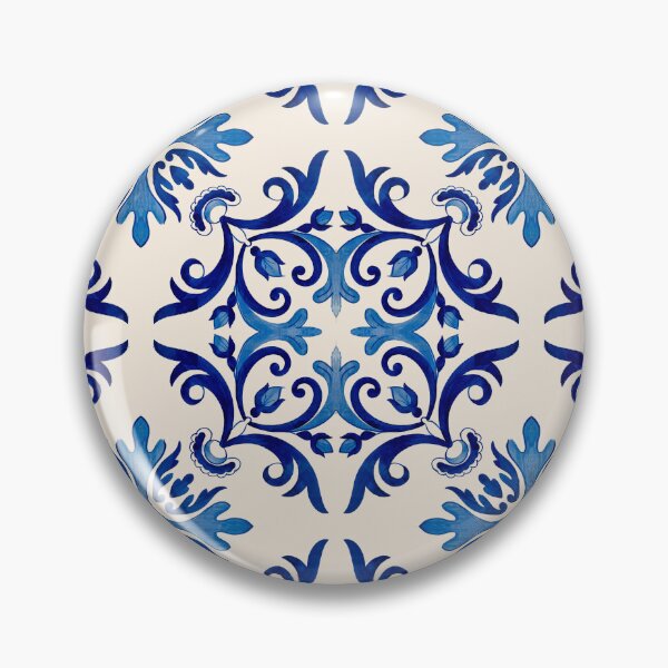 Item preview, Vintage-inspired Blue White Azulejo Tile Floral Pattern Lisbon Portuguese Decorative Ceramic Motif designed and sold by WheresMyMojo.