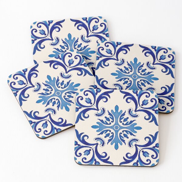 Item preview, Vintage-inspired Blue White Azulejo Tile Floral Pattern Lisbon Portuguese Decorative Ceramic Motif designed and sold by WheresMyMojo.