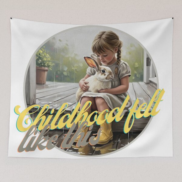 Item preview, Childhood Felt Like This: Girl with Bunny in the Rain designed and sold by InfinitePawBond.