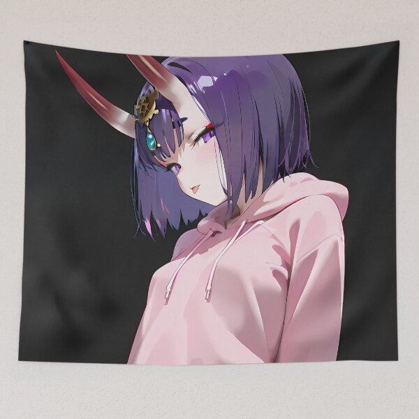 Artikelvorschau, Shuten Douji Fate Grand Order Pink Hoodie Urban Oni entworfen und verkauft von TanglenRabbit.