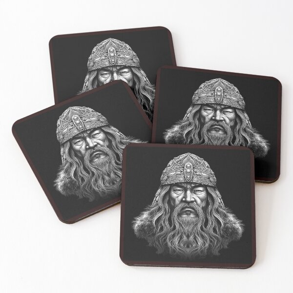 Item preview, Mongol Warrior Portrait Black and White Art designed and sold by inkoutninja.