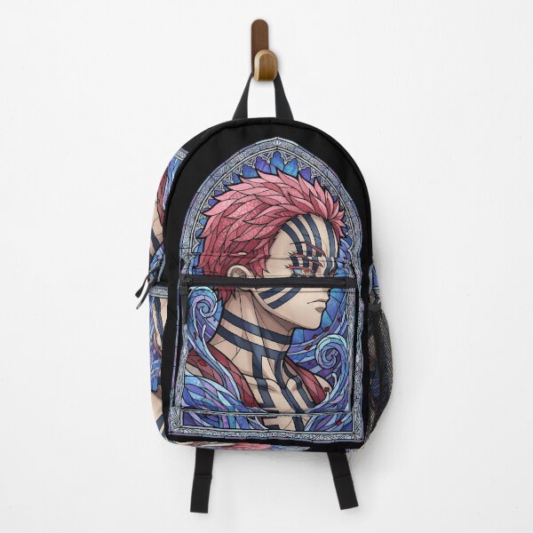 Item preview, Akaza Demon Slayer Blue Wave Stained Glass Portrait designed and sold by mildaclairmo.
