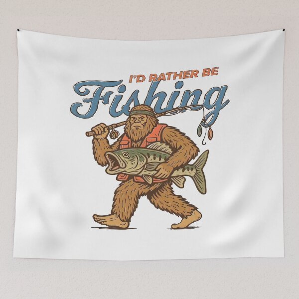 Item preview, Funny Bigfoot Fishing Shirt I'd Rather Be Fishing, Sasquatch Fisherman Bass Fishing Gift designed and sold by CCChillingfrog.
