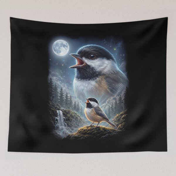 Item preview, Funny Chickadee Howling Moon Art Bird Lover Birding designed and sold by DoodleTortle.