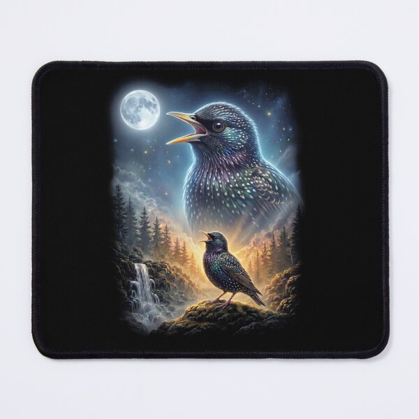 Item preview, Funny European Starling Howling Moon Art Bird Lover Birding designed and sold by DoodleTortle.