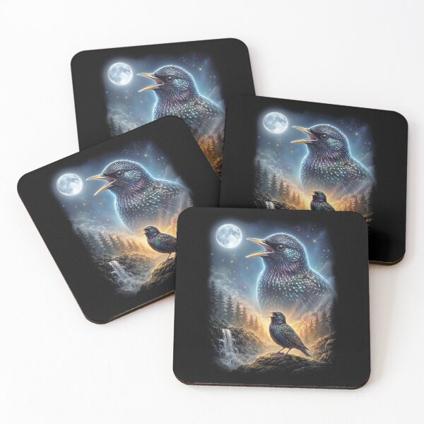 Item preview, Funny European Starling Howling Moon Art Bird Lover Birding designed and sold by DoodleTortle.