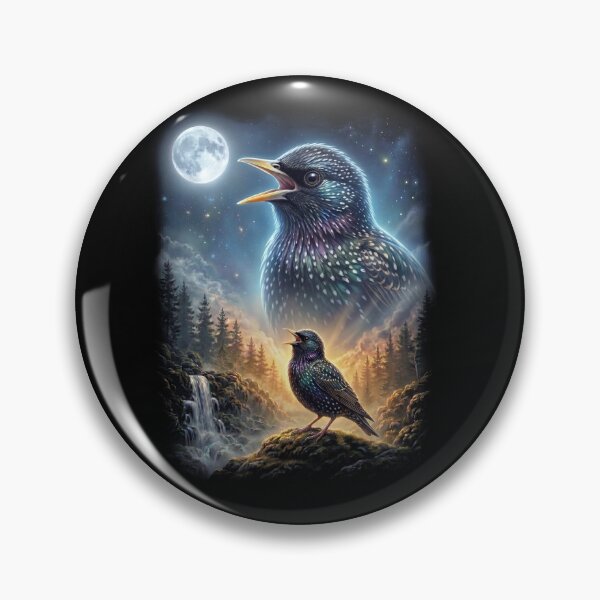Item preview, Funny European Starling Howling Moon Art Bird Lover Birding designed and sold by DoodleTortle.
